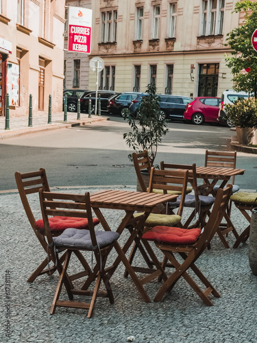 Prague, Czech Republic - 05 12 2023: Street cafe in the center of Prague