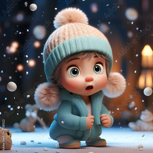 super cute baby playing snow