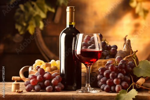 winery grape background beverage copyspace food bottle glass wine alcohol drink. Generative AI.