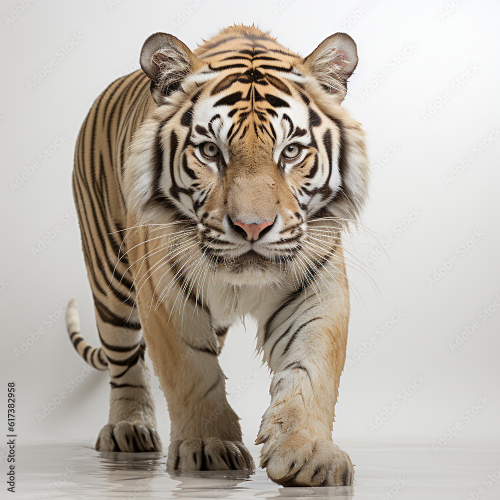Obraz premium Sumatra tiger (Panthera tigris sumatrae) white background , ai generated<@1074072328423616662>