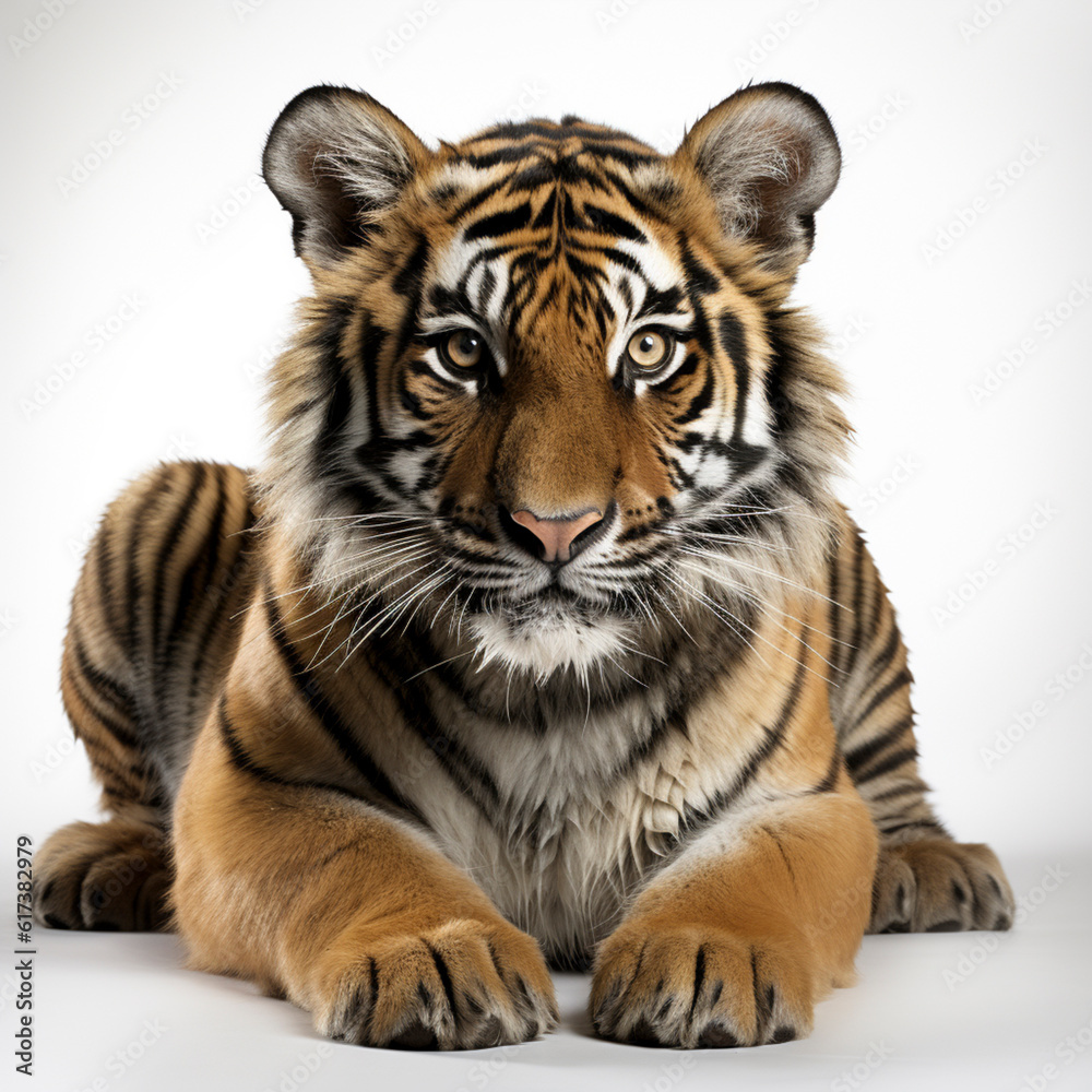 Fototapeta premium Sumatra tiger (Panthera tigris sumatrae) white background , ai generated<@1074072328423616662>