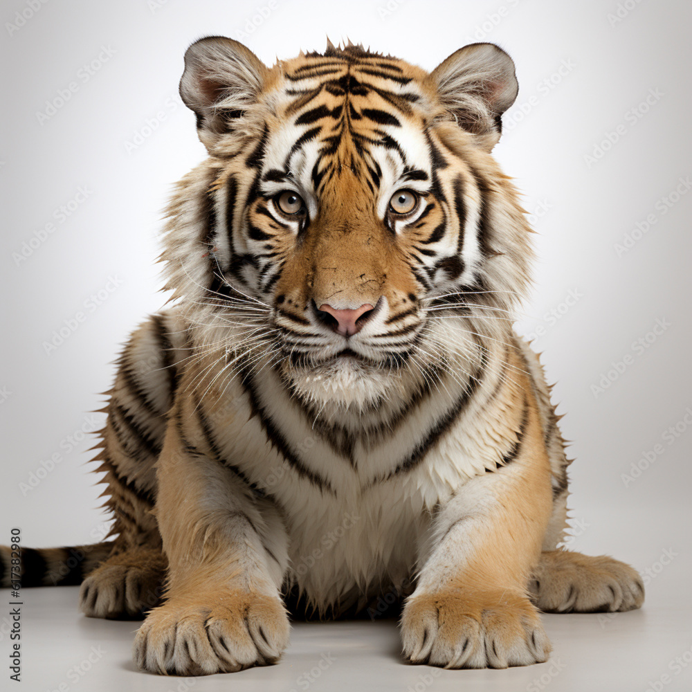 Obraz premium Sumatra tiger (Panthera tigris sumatrae) white background , ai generated<@1074072328423616662>