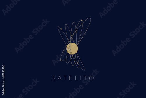 Minimal space logo, Celestial logotype, Plane logo, emblem, symbol, star, satellite, galaxy, solar