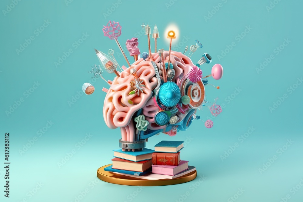Generative AI illustration of brain with a education ideas, new ...