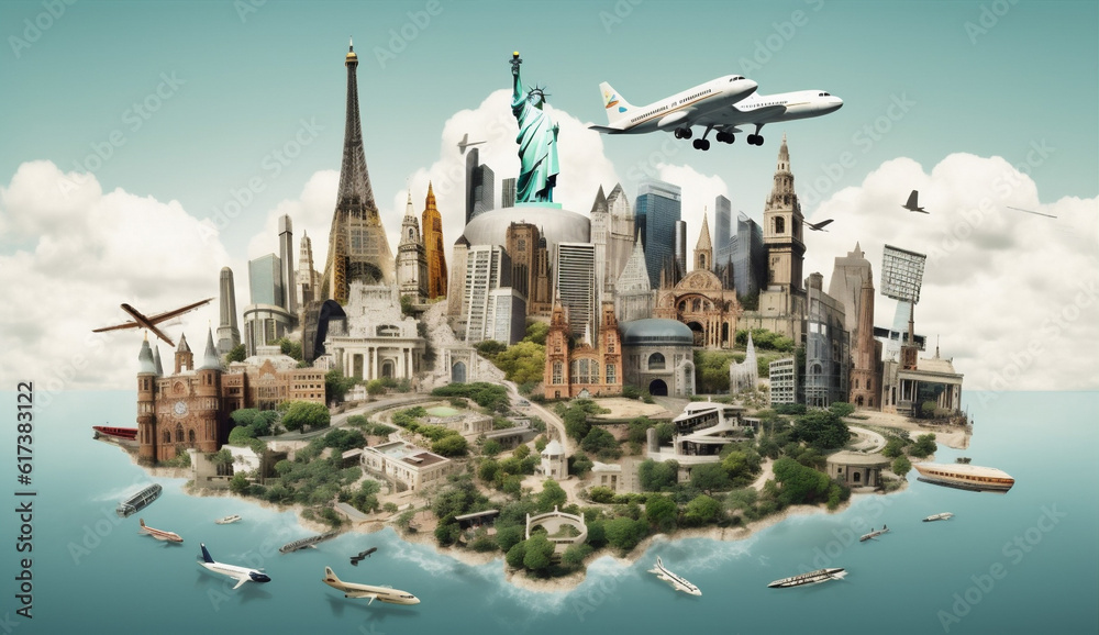 Fototapeta premium earth travel city globe global concept europa plane map illustration. Generative AI.