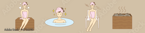 Sauna, Spa, Relax, Woman, illustration