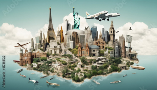 earth travel city globe global concept europa plane map illustration. Generative AI.