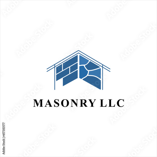 red brick laying masonry company. shovel with bricks vector.