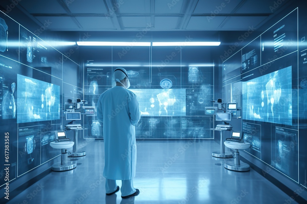 Generative AI illustration of medical professionals using technology to