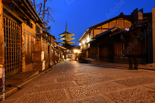 old town square at night in Kyoto