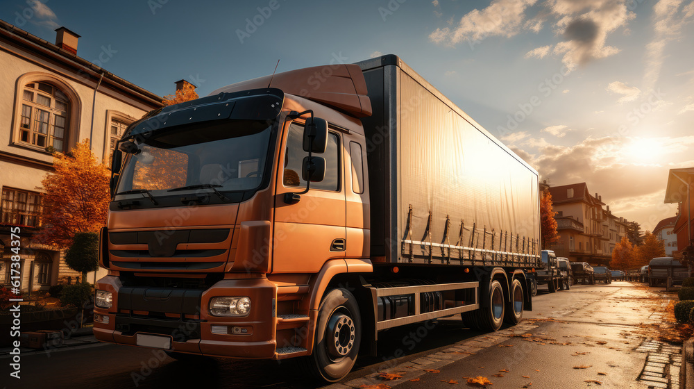 House move, mover service and Moving service concept, Transport Truck full of moving boxes and furniture.