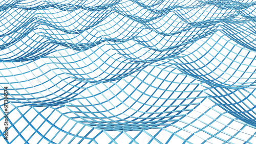 3d rendering of abstract sea wave wireframe looks from above.