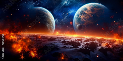 Planets  stars  nebulas in the universe. Science fiction and space exploration concept. Generative Ai illustration