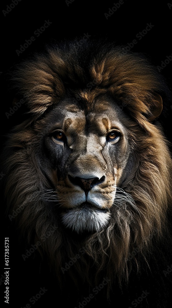 Regal Majesty: Minimalistic Studio Photography of a Majestic Lion. Generative AI