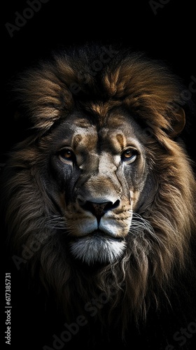 Regal Majesty  Minimalistic Studio Photography of a Majestic Lion. Generative AI