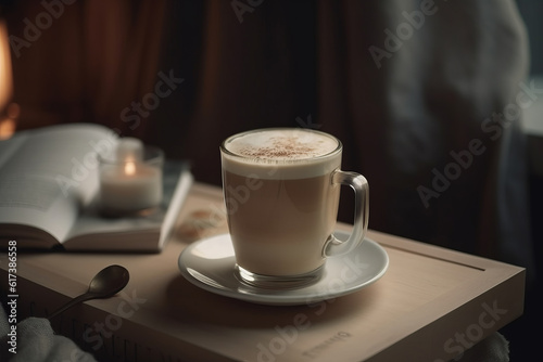 Double Wall Cup Of Milky Coffee Standing On Book Layin  Generative AI