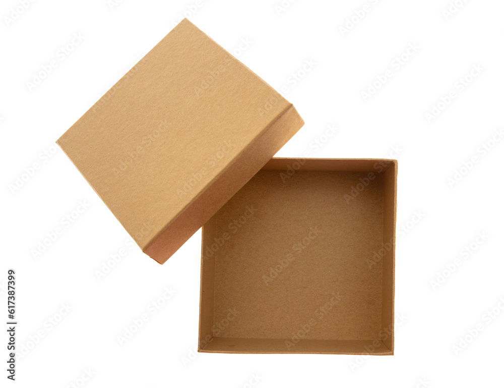 Gift box empty with open lid isolated transparent background, top view. PNG. Stock Photo Adobe