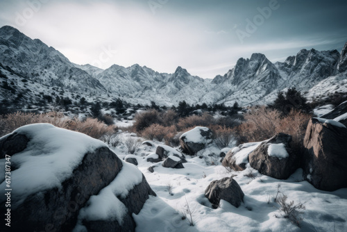 Landscape Photography Of Mountains Covered In Snow, Generative AI