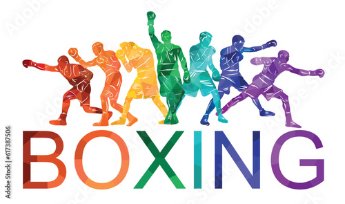Colorful vector boxing illustration. Bright silhouettes of boxers men. Fighter.