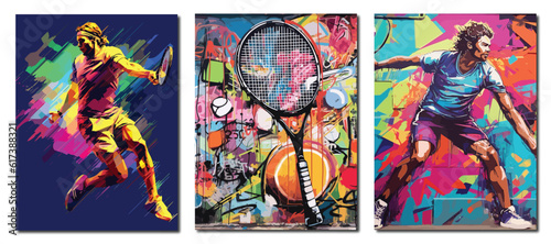 vector sport posters, covers for banners. badminton footballs colorful abstract art