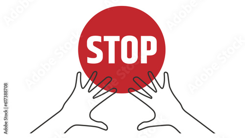 Vector flat illustration of outline hand gesture refuse sign banner with message STOP for Stop doing smoking, stop child abuse, stop traffic sign, racist design for design graphic resource