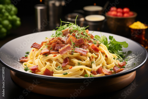 Close - Up Photo Of Spaghetti Carbonara, Generative AI