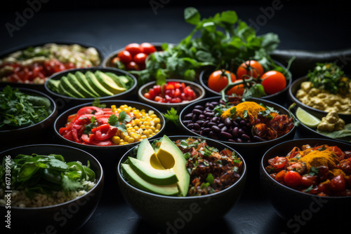 Asshorted Healthy Food On Bowls, Generative AI © Box Milk