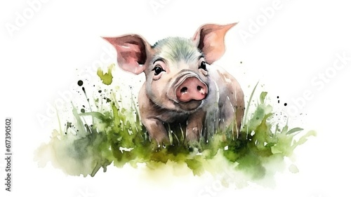 a watercolor picture of a cute pig