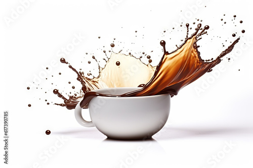 Capturing the Essence Dynamic Coffee Splash Over White Background. created with Generative AI