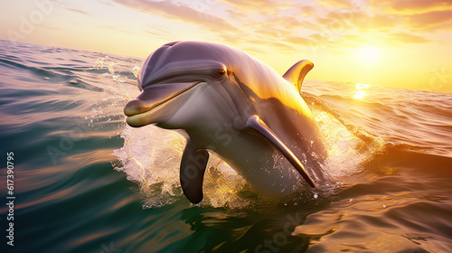 A Captivating Underwater Encounter with Playful Dolphins. created with Generative AI