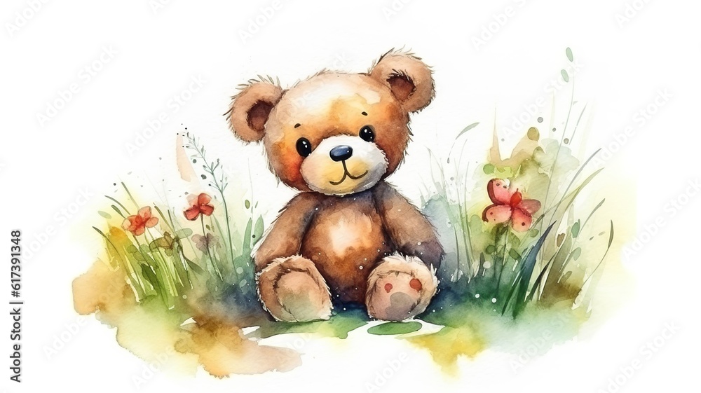 a watercolor picture of a cute teddy bear a watercolor picture of a cute teddy bear