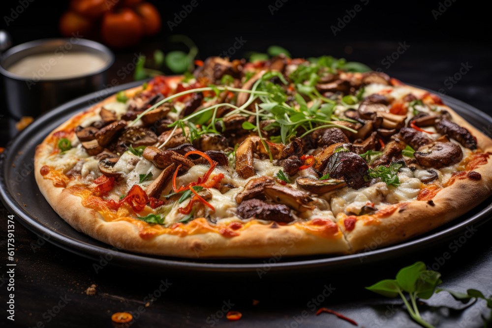 Close - Up Photo Of Mushroom Pizza, Generative AI Close - Up Photo Of Mushroom Pizza, Generative AI
