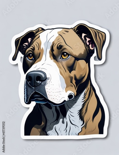 Cool cartoon pitbull sticker dog round sticker sketch style art mascot