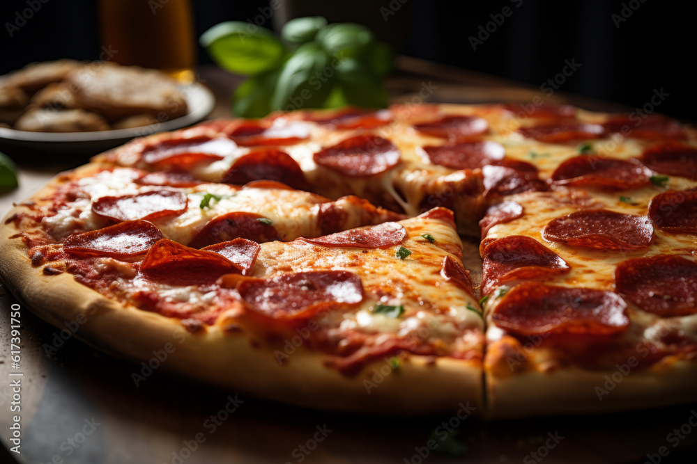 Close Up Photo Of Pepperoni Pizza, Generative AI