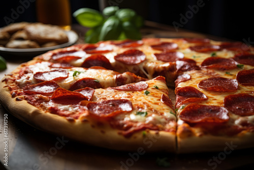 Close Up Photo Of Pepperoni Pizza, Generative AI