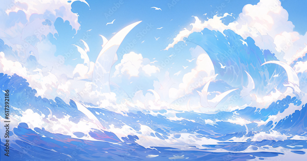 Layers of blue gradient waves, illustration style