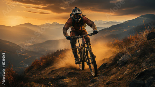 A silhouette of a cyclist practicing a bicycle on a mountain