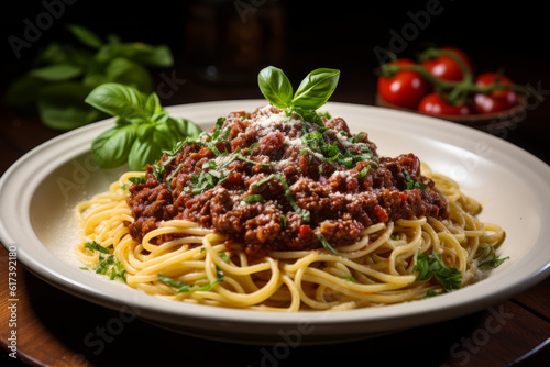 Close Up Photo Of Spaghetti Bolognese, Generative AI