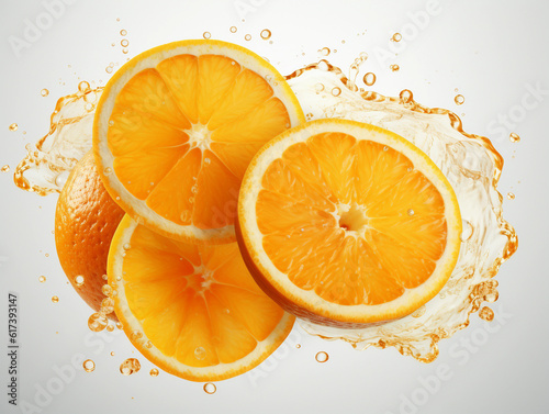 Fliegende Orangen in Wasser Fl  ssigkeit Obst Realistisch