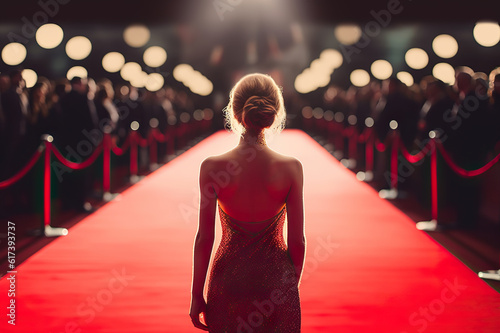 Elegance in Motion Woman Walking on the Red Carpet. created with Generative AI