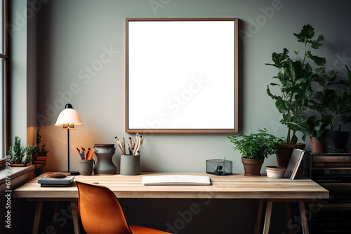 Home Office Inspiration Mock-up Poster in a Stylish Interior Setting. created with Generative AI © photobuay
