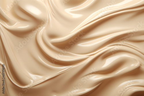 Fototapet a close-up on whipped cream or off-white vanilla pudding with swirls and spreads