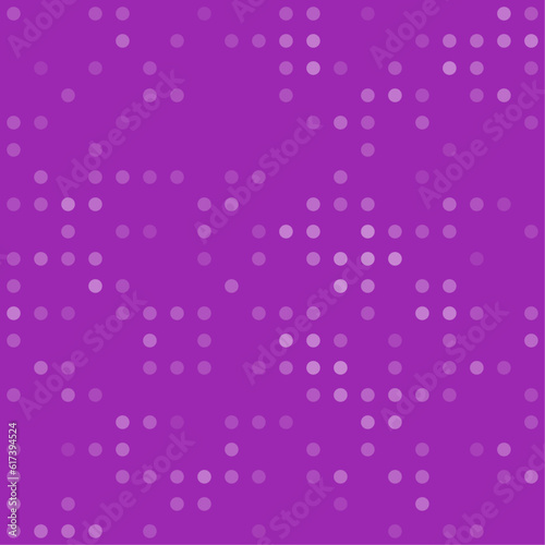 Abstract seamless geometric pattern. Mosaic background of white circles. Evenly spaced shapes of different color. Vector illustration on purple background