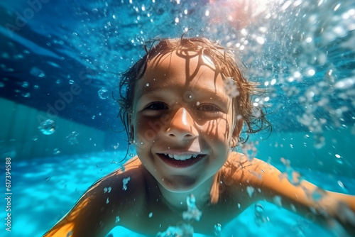 young boy smiling underwater ai generated art