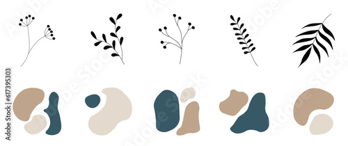 set of blob with leaf, abstract leaf and flower, aestetic collection, moder design, art floral element
