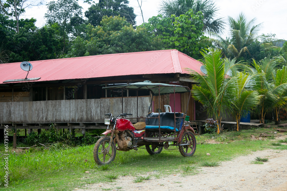 Motorcycle transports of a jungle region in the Peruvian Amazon located near the city of Cuipari.