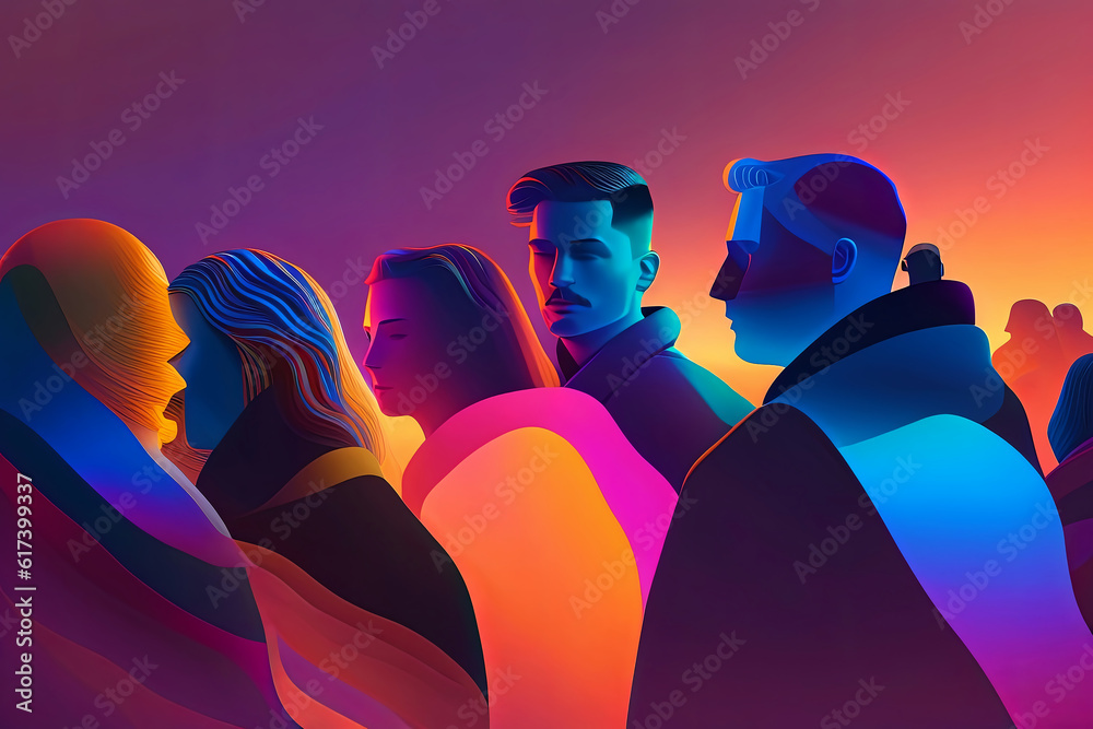 Cyber City Rush: A Thrilling Golden Hour Composition of Chaotic Crowds ...