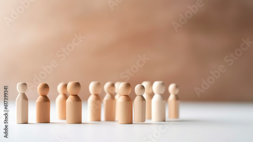 wooden figures standing close to each shallow depth of field.