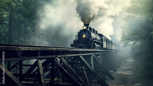 Classic steam locomotive train engine on track generative ai photo