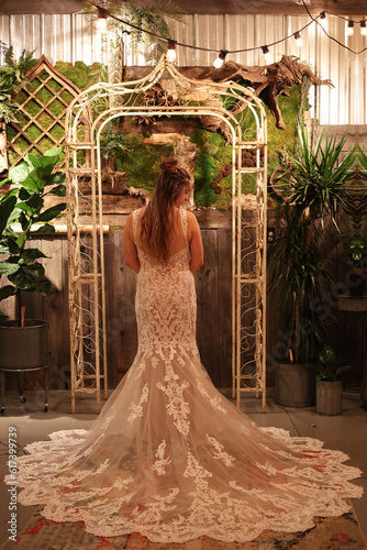 Looking Up From Behind the Bride at the Alter During Wedding